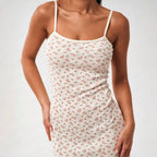 Damen Spaghetti-Träger Nachthemd mit zarten Blumenmustern Sovae
