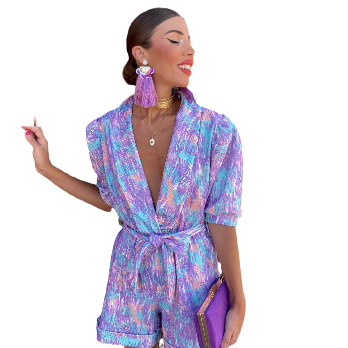 Damen modischer Kurzoverall mit leuchtendem Muster Sovae