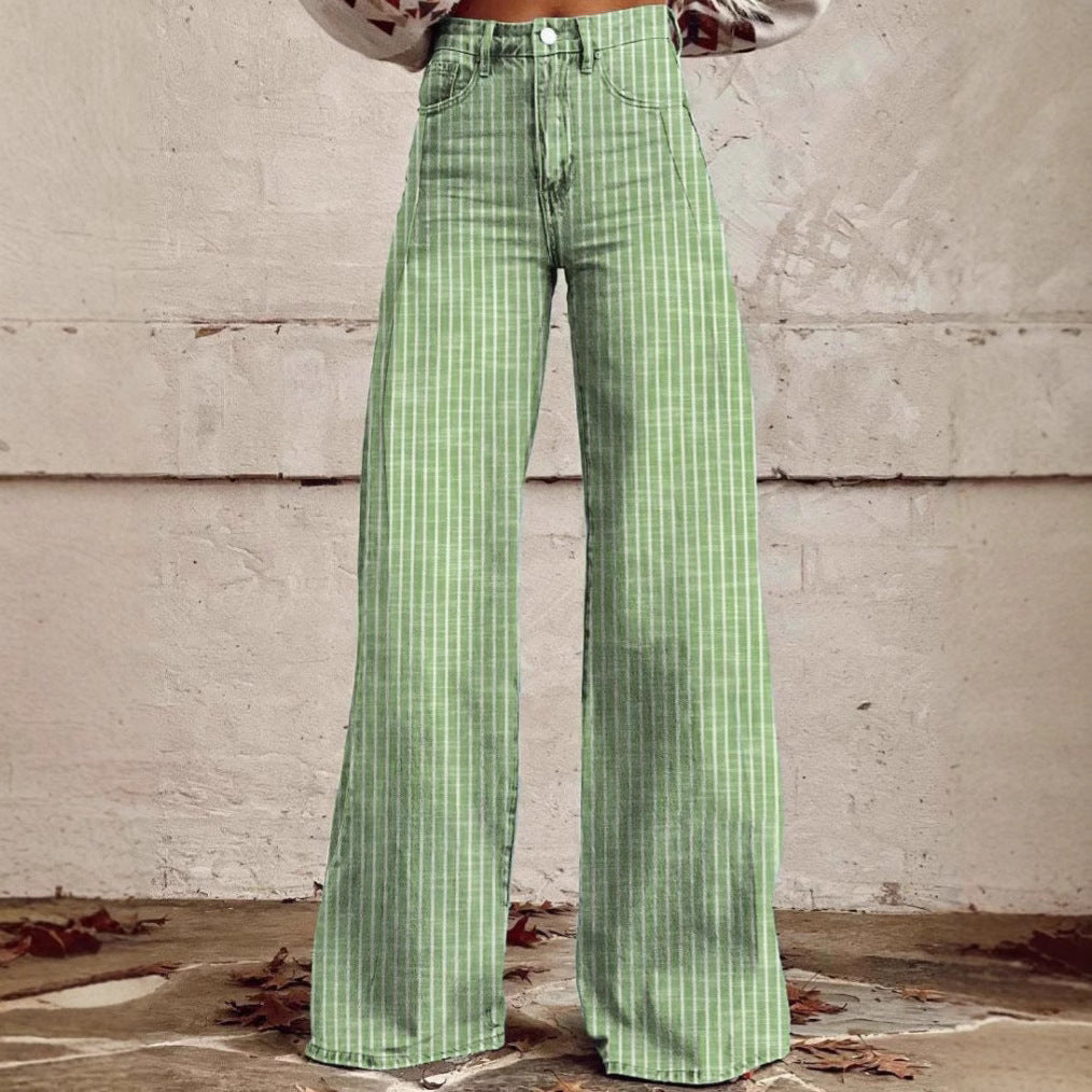 Damen Hochtaillierte Wide-Leg Jeans mit Streifen Sovae