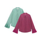 Damen Bluse mit eleganten Trompetenärmeln und luxuriösen Fransen Sovae