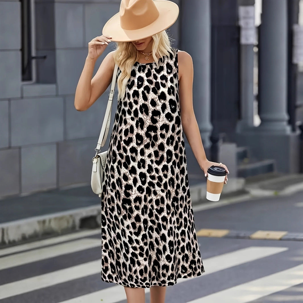 Damen Sommerkleid mit trendigem Leopardenmuster und praktischen Taschen Sovae