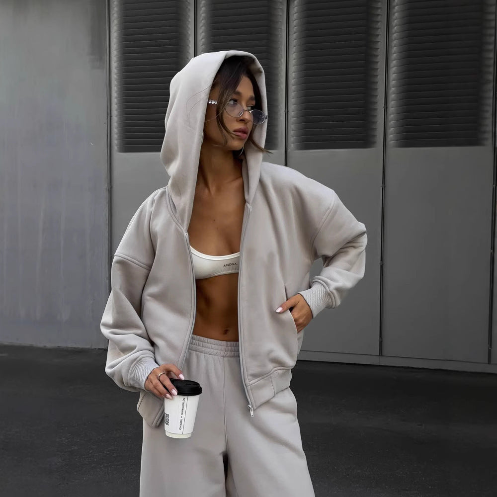 Damen Oversized Kapuzenjacke und bequeme Sweathose Sovae