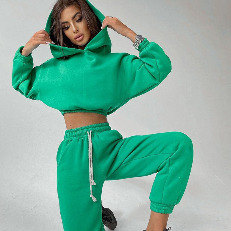 Damen modisches und lässiges cropped Sweatshirt und Jogginghose Set Sovae