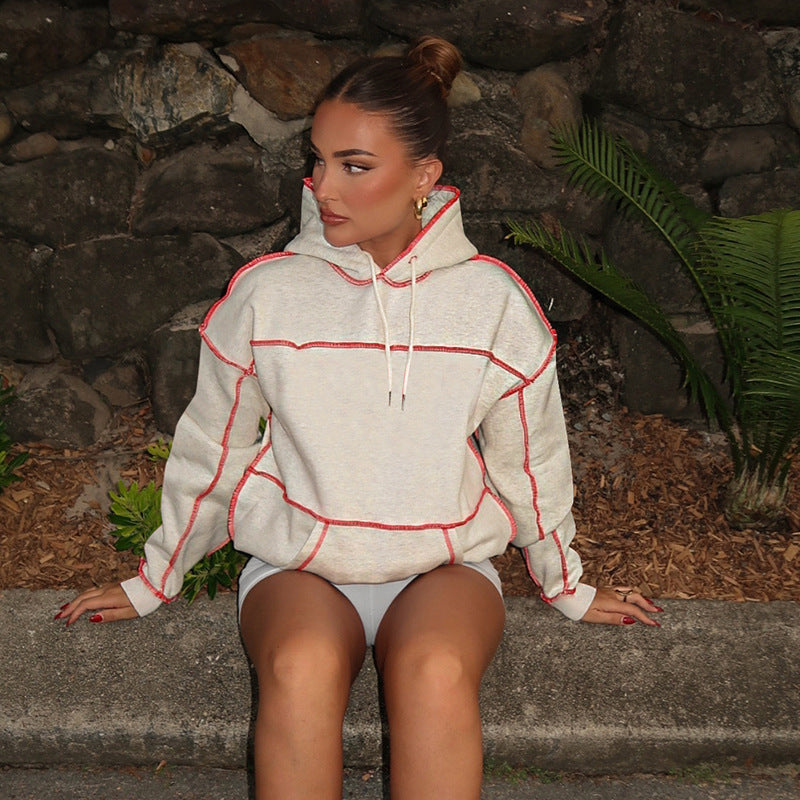 Damen Oversized Hoodie mit Kontrastnähten Sovae