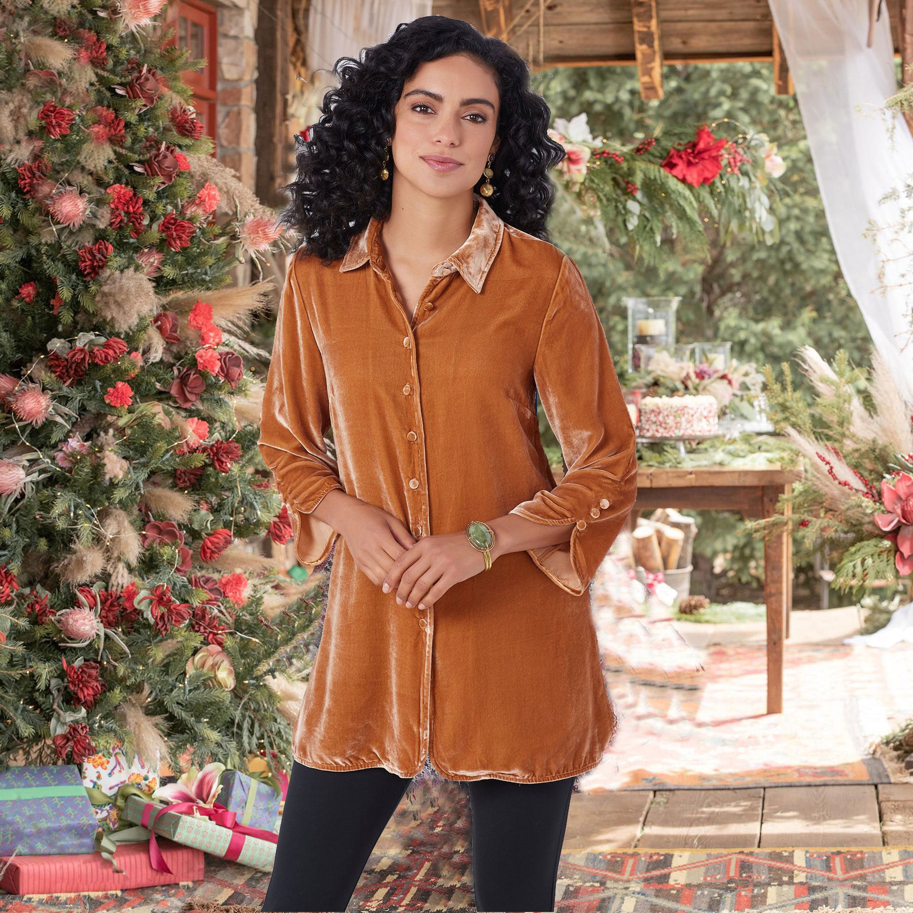 Damen Velourshemd mit modischem Kragen Sovae