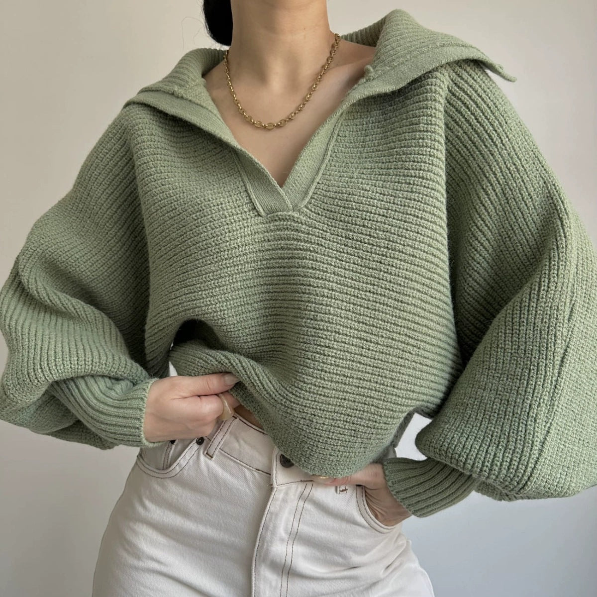 Damen Relaxed-Fit Pullover mit V-Ausschnitt Sovae