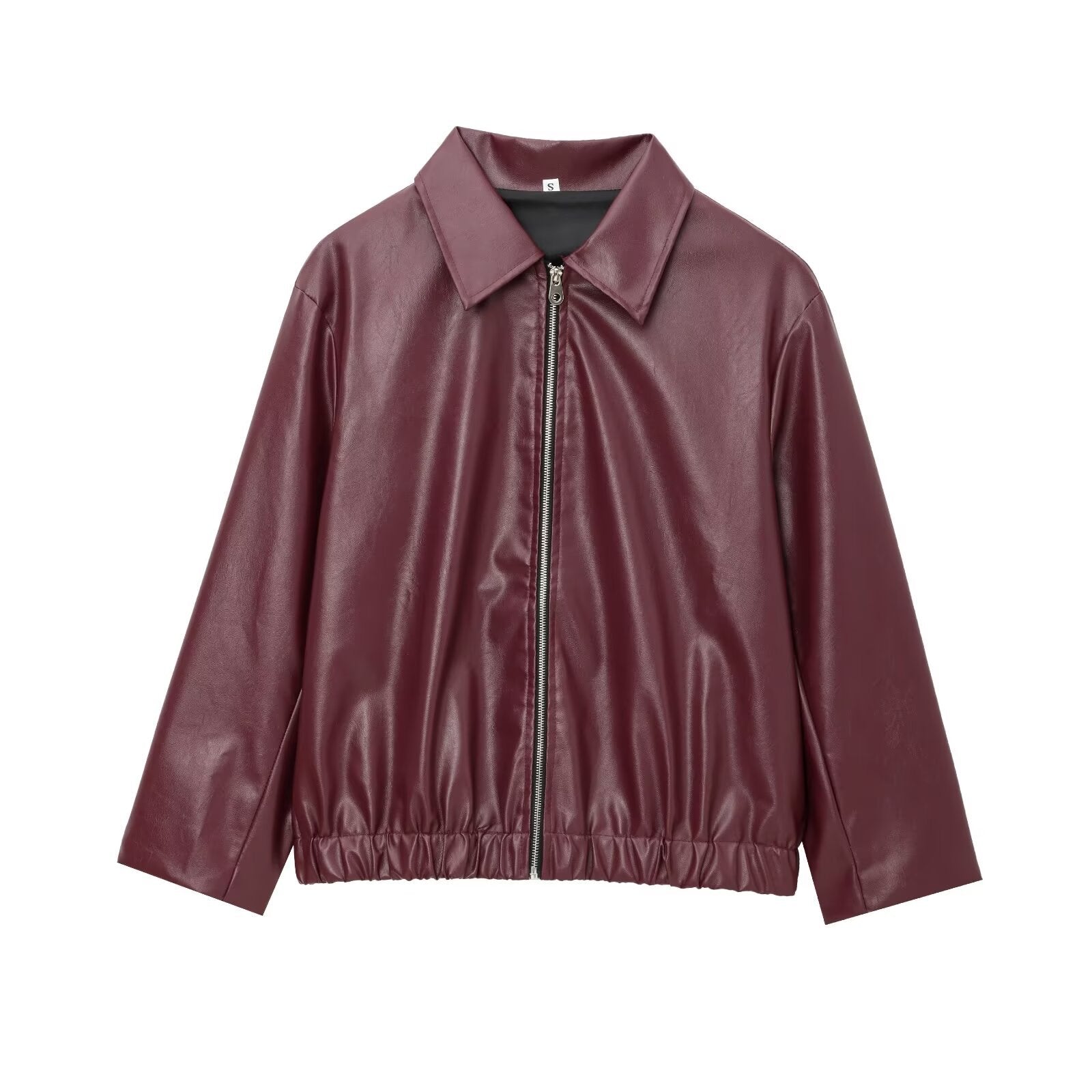 Damen modische Kunstlederjacke mit elastischem Bund Sovae