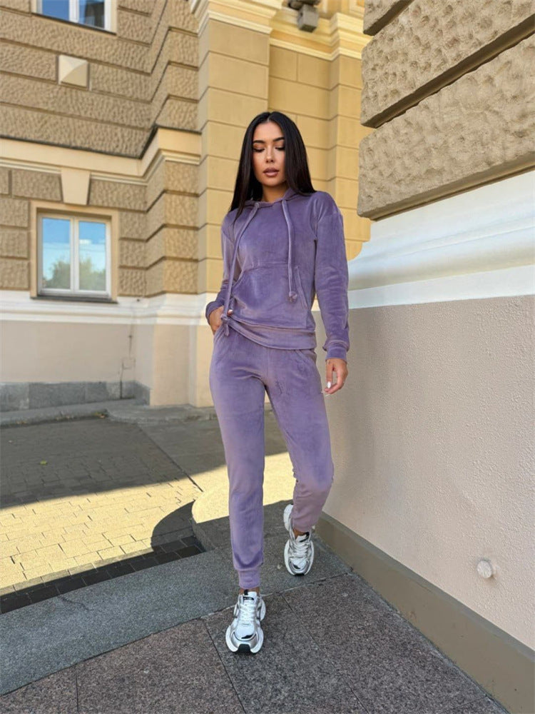 Damen Luxuriöses Fleece-Loungewear-Set mit Kapuze Sovae