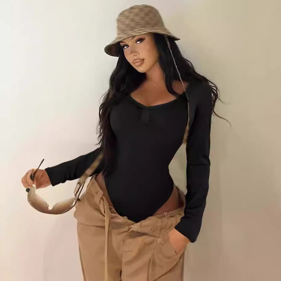 Damen Elegant geschnittener Langarm-Bodysuit mit Rüschendetails Sovae