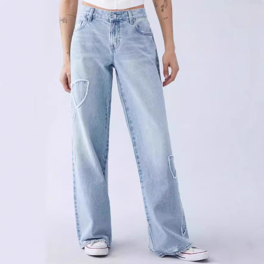 Damen Relaxed Fit Jeans mit modischen Rissen Sovae