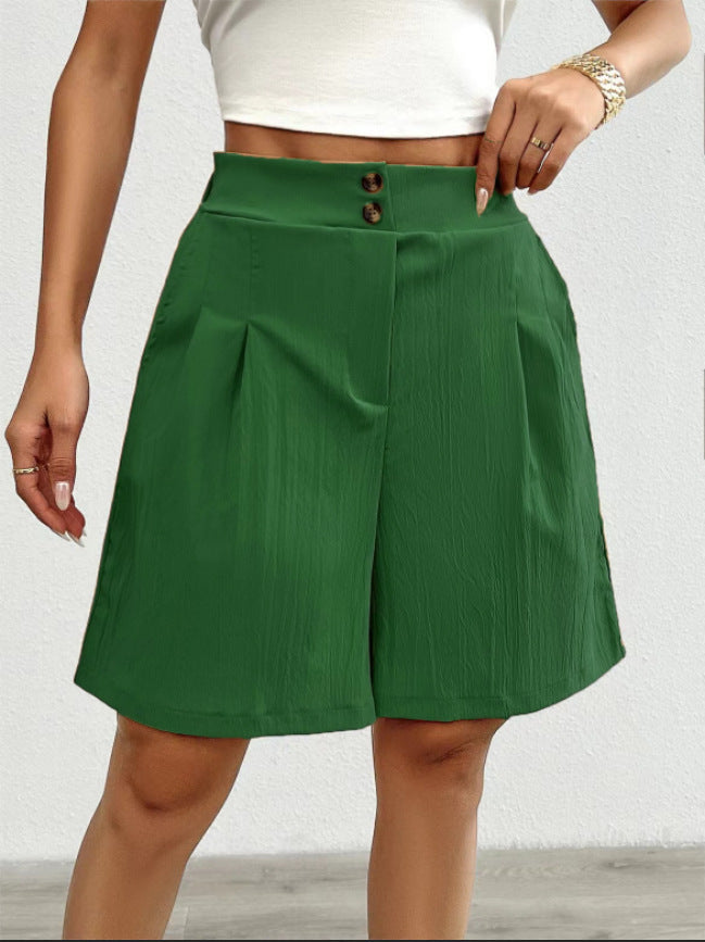 Damen Elegante Shorts mit Knopfverschluss und faltigem Design Sovae
