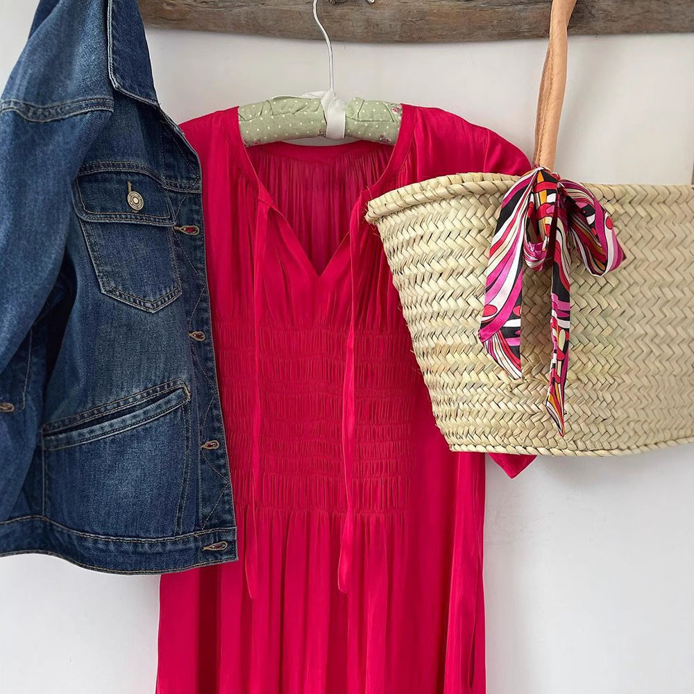 Damen Midi-Kleid mit raffinierten Falten und praktischen Taschen Sovae
