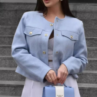 Damen elegante Bouclé-Jacke mit Knopfdetails und praktischen Taschen Sovae