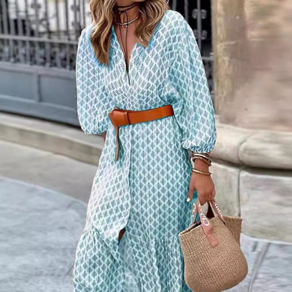 Damen Midi-Kleid mit eleganten Knopfdetails und voluminösen Ärmeln Sovae