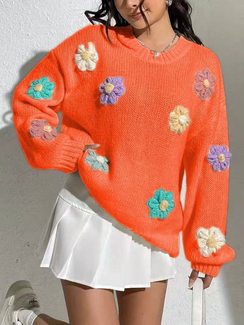 Damen blumengestickter Oversized-Pullover Sovae