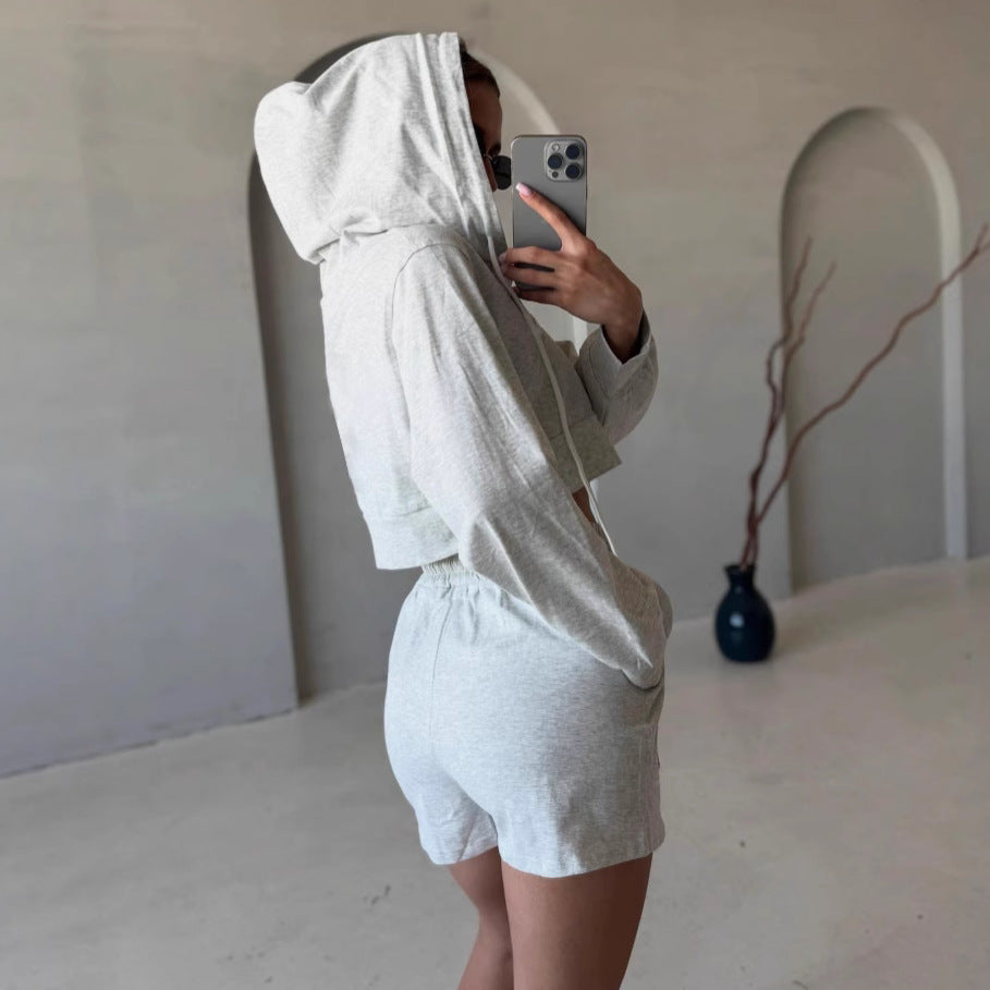 Damen Freizeit-Crop-Set mit Hoodie und Shorts Sovae