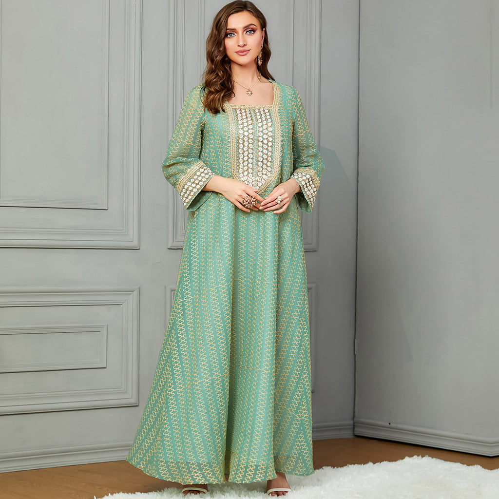 Damen Lange Kaftan-Robe mit kunstvollen Verzierungen Sovae