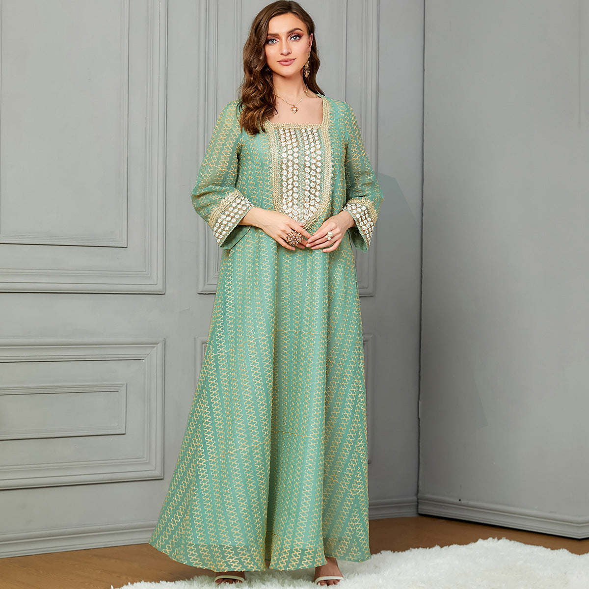 Damen Lange Kaftan-Robe mit kunstvollen Verzierungen Sovae