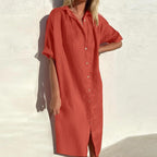 Damen lässiges Hemdkleid aus Leinen Sovae