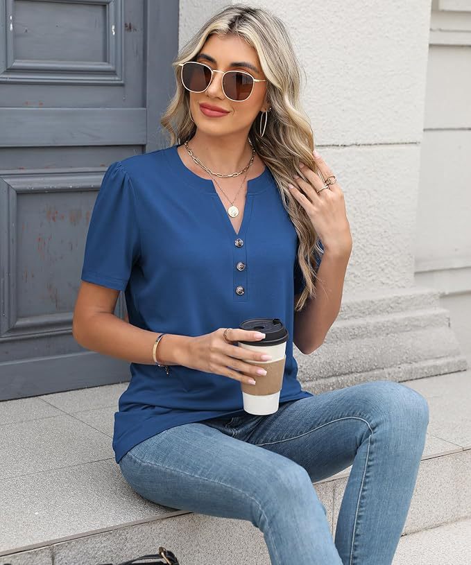 Damen modisches und bequemes Kurzarm-Shirt mit Knopfdetails Sovae