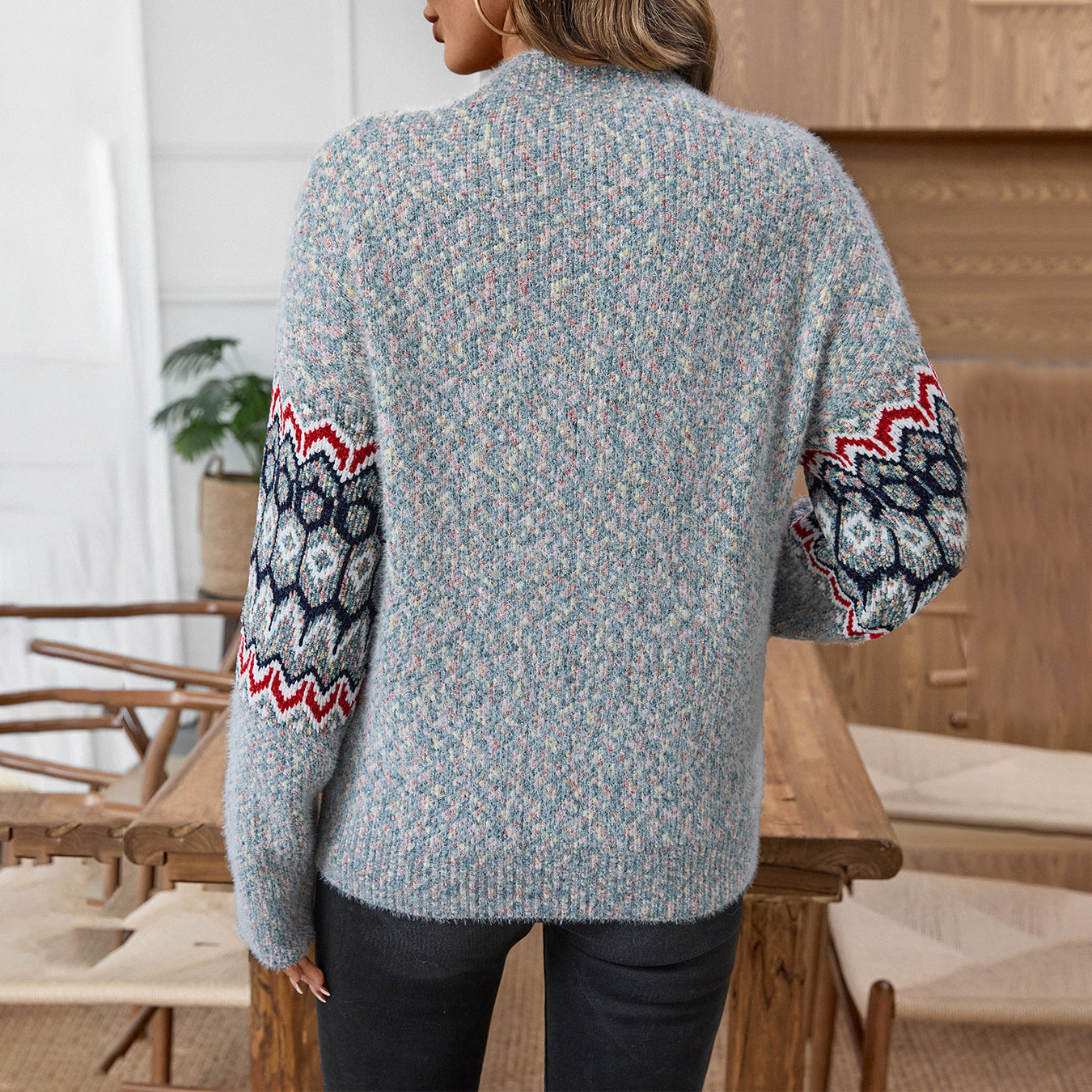 Damen Strickpullover mit geometrischem Muster und weitem Schnitt Sovae