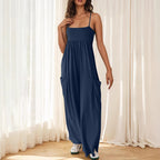 Damen eleganter Jumpsuit mit weit geschnittenem Bein und verstellbaren Trägern Sovae