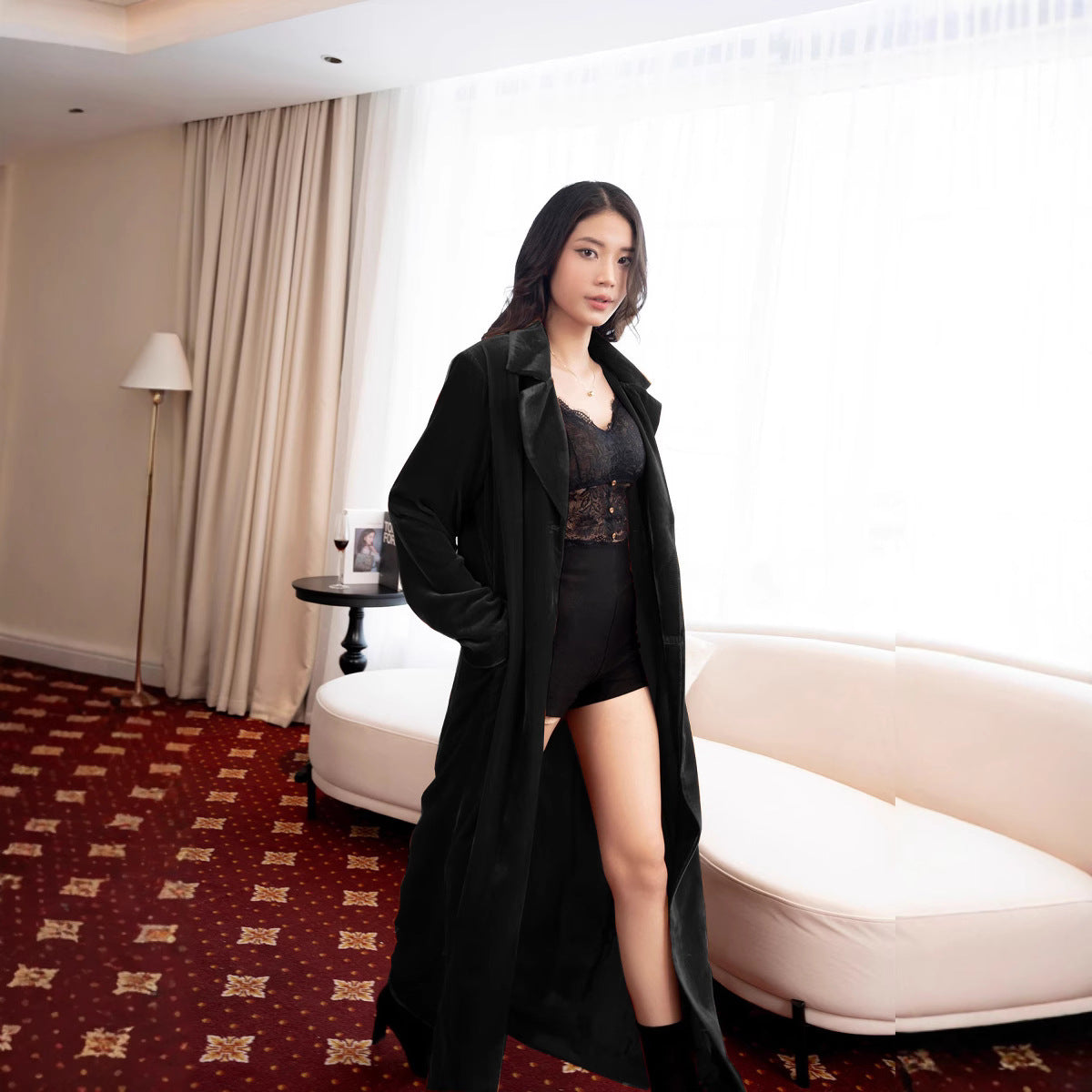 Damen elegantes Samtanzug-Set mit weitem Beinschnitt Sovae