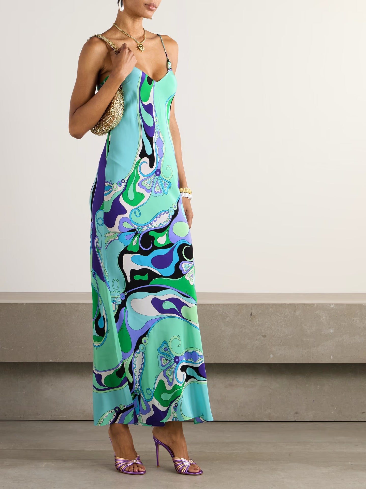 Damen Maxikleid mit schmalen Spaghettiträgern und elegantem V-Ausschnitt Sovae