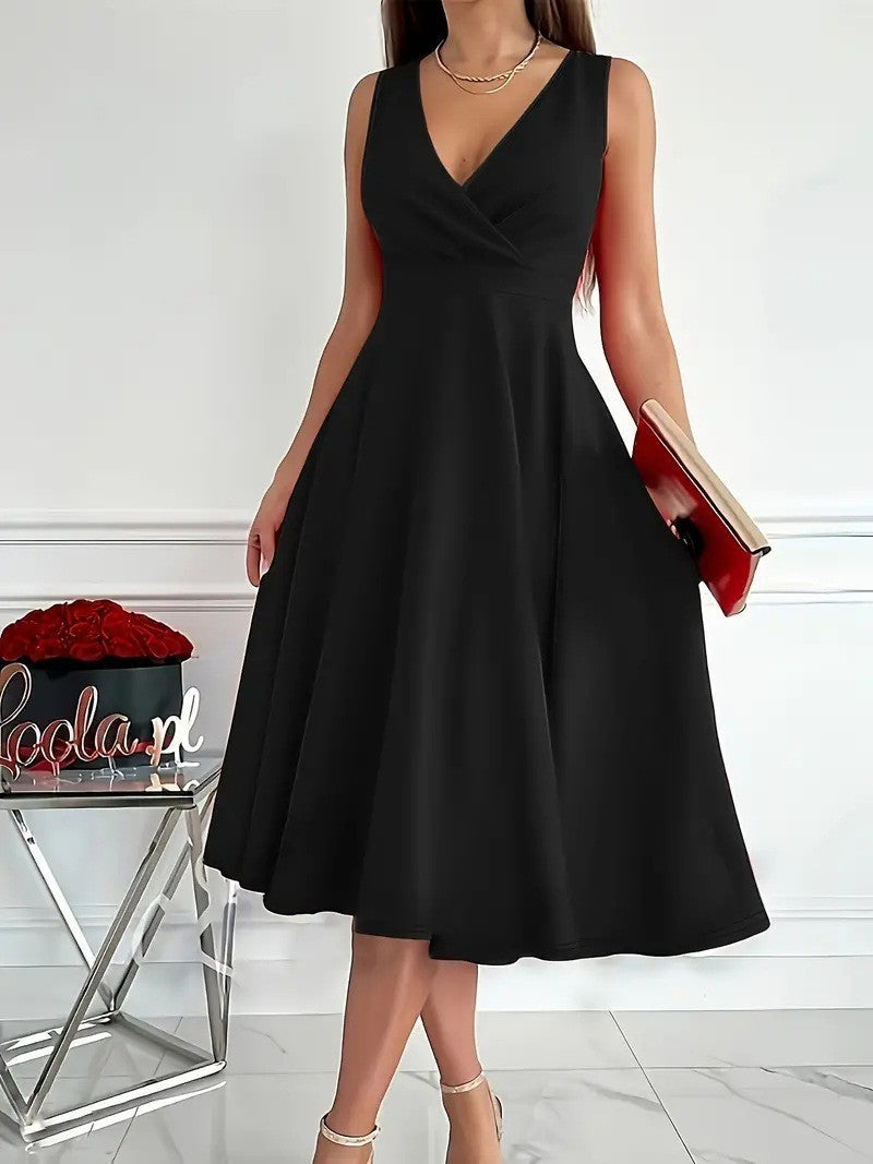 Damen A-Linien-Kleid mit V-Ausschnitt und schmeichelndem Schnitt Sovae