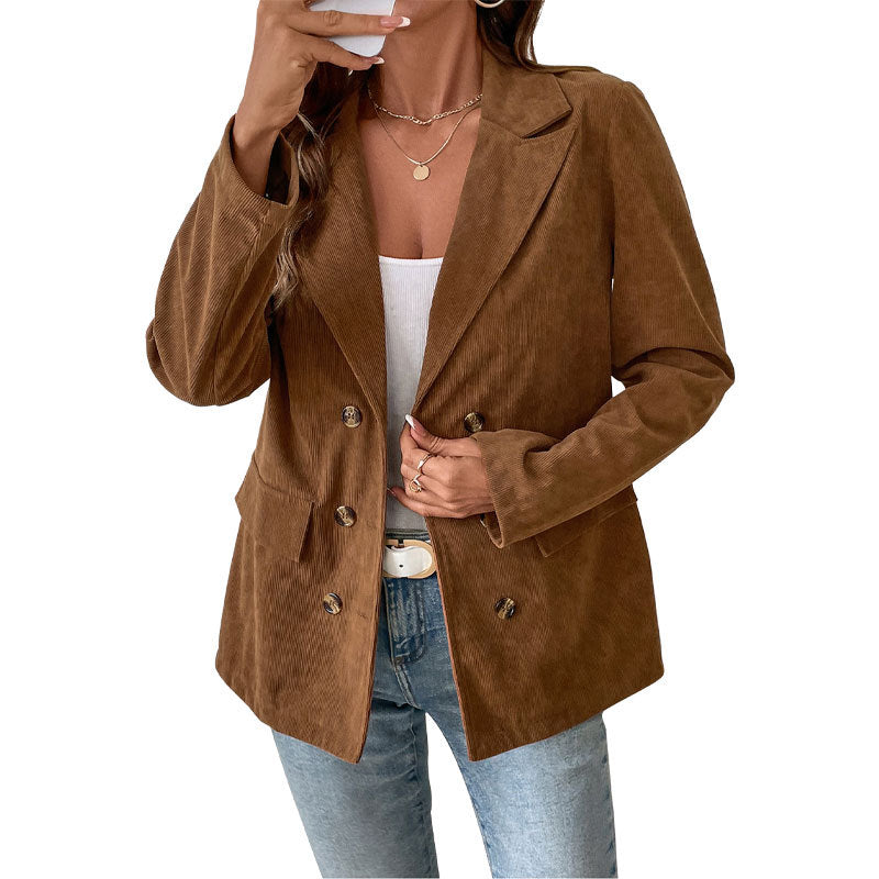 Damen Blazerjacke im angesagten Kord-Stil mit zwei Knöpfen Sovae