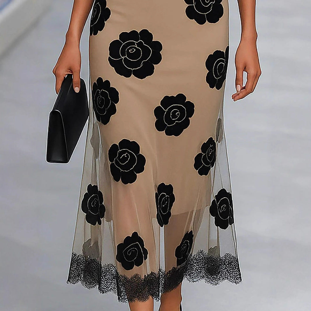 Damen Elegantes Maxikleid mit floralem Spitzenmuster Sovae