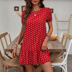 Damen Polka Dots Kleid mit Rüschensaum Sovae