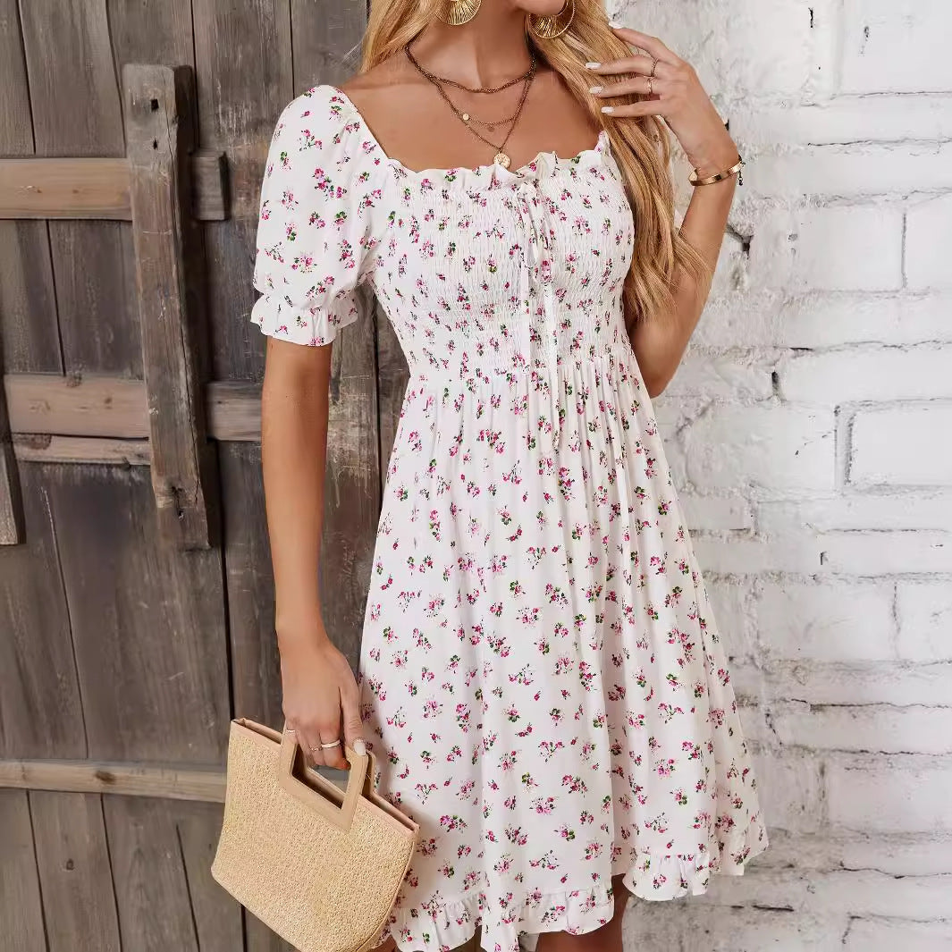 Damen Midikleid mit Puffärmeln und floralem Muster Sovae