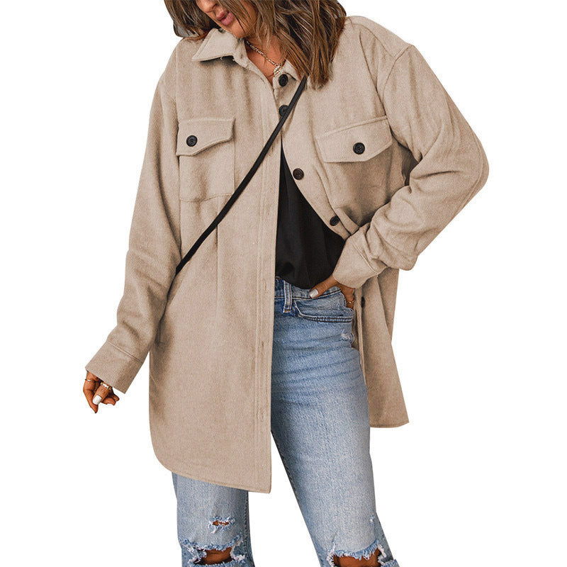 Damen gemütliche Oversize-Hemdjacke mit praktischen Taschen Sovae