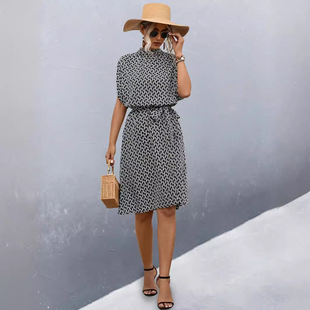 Damen Midikleid mit Gummizug und hochgeschlossenem Kragen Sovae
