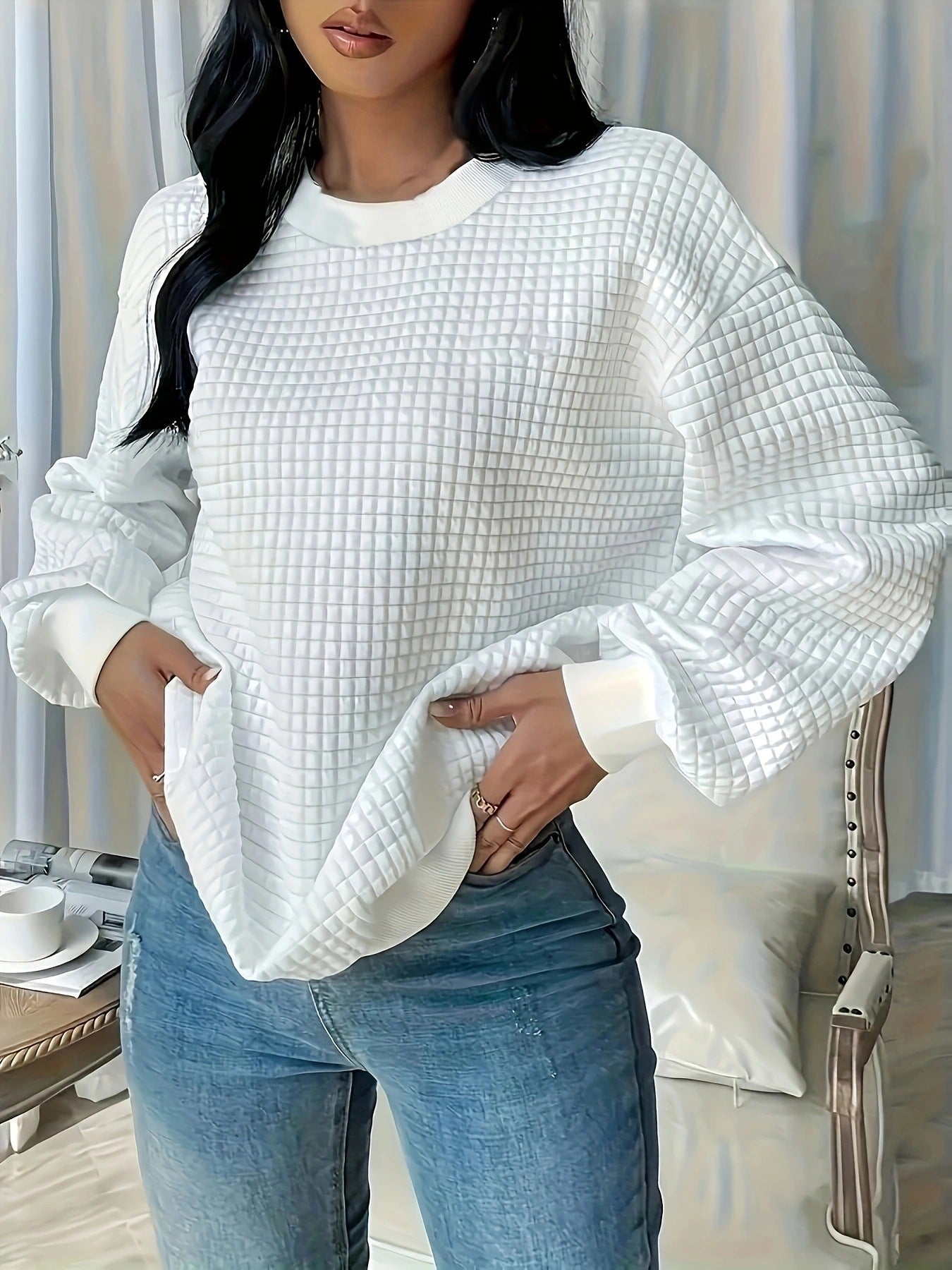 Damen Casual Oversized Pullover mit strukturiertem Design Sovae