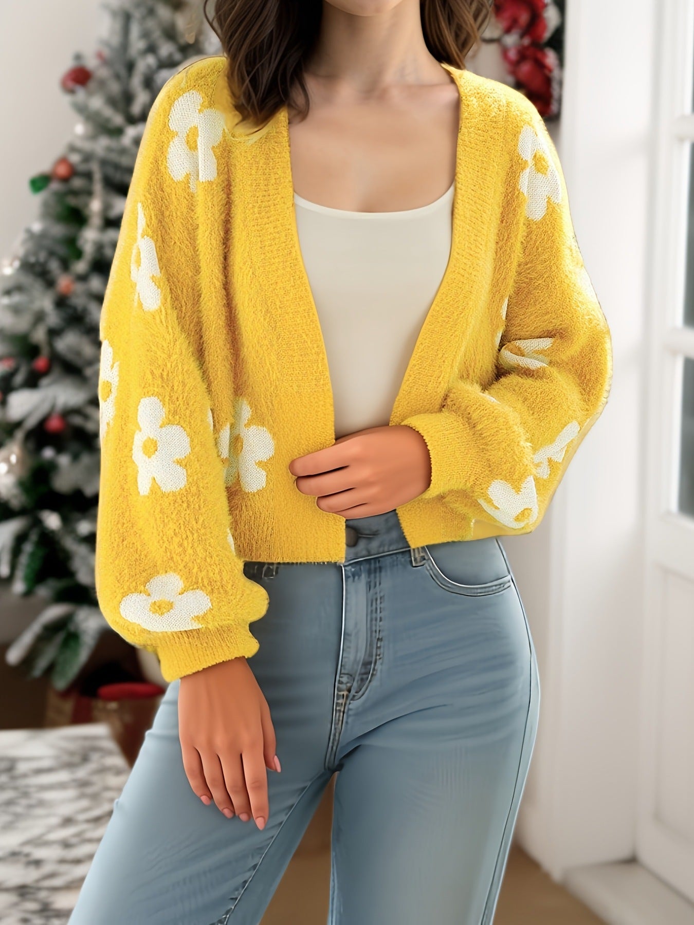 Damen modischer Cardigan mit floralem Design Sovae