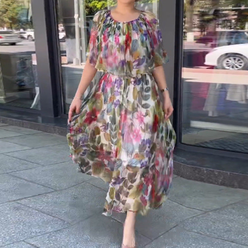 Damen maxilanges Kleid mit floralen Rüschendetails Sovae