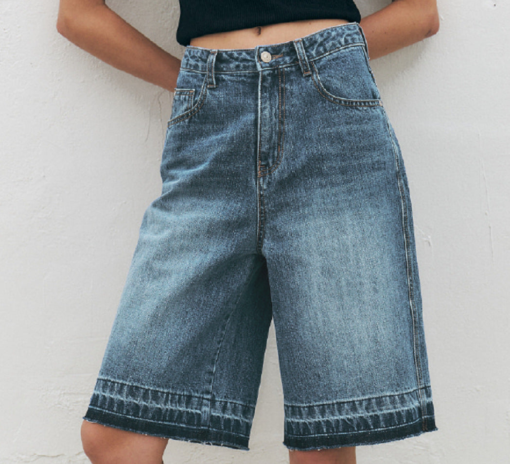 Damen Hochtaillierte Denim-Bermudas mit modernem Schnitt Sovae