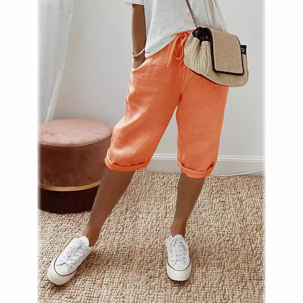 Damen lässige Leinen-Shorts mit elastischem Bund und praktischen Taschen Sovae