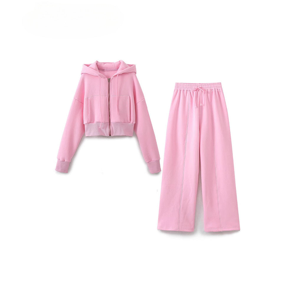 Damen modisches cropped Kapuzenjacken- und Jogginghose-Set Sovae