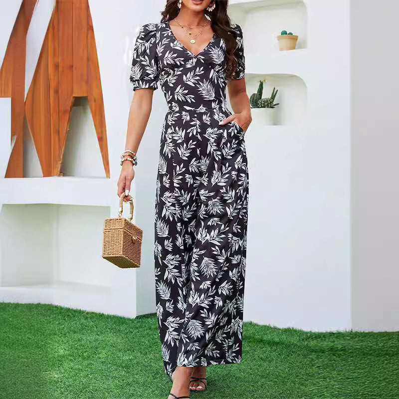 Damen Eleganter Langarm-Jumpsuit mit floralem Muster Sovae