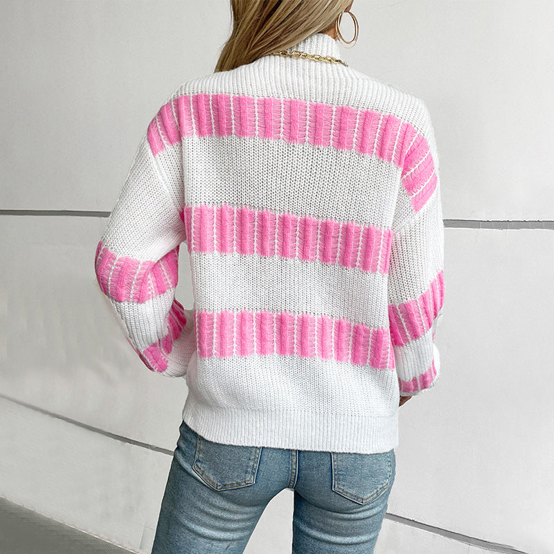 Damen hochwertiger Strickpullover mit edel strukturierten Streifen Sovae