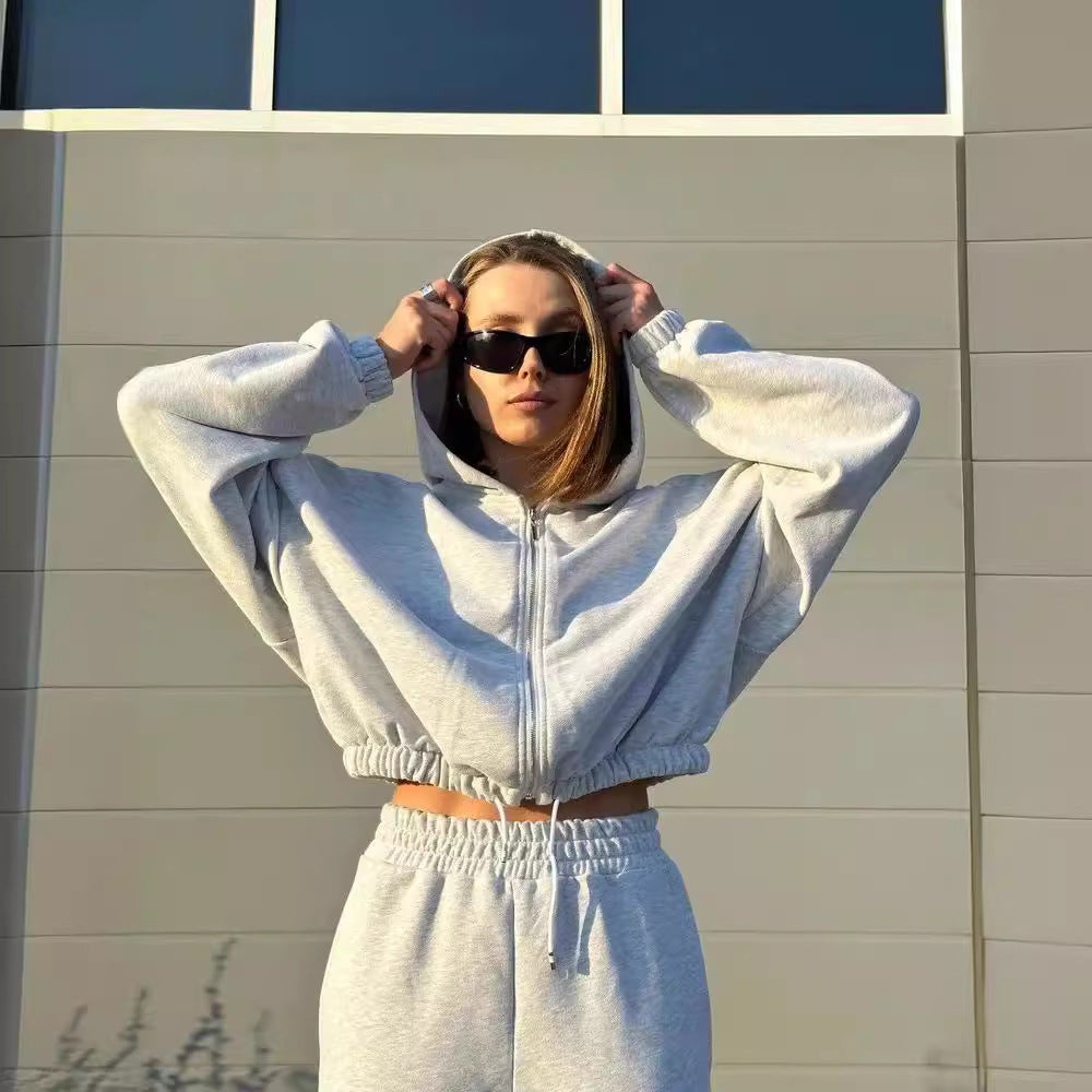 Damen lässiger Kapuzenpullover mit kurzem Schnitt und elastischem Bund Sovae