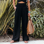 Damen weite Leinenhose mit dehnbarem Bund Sovae