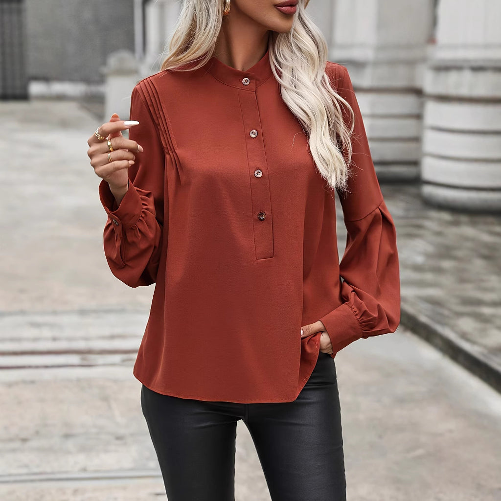 Damen Bluse mit Stehkragen und voluminösen Ärmeln Sovae