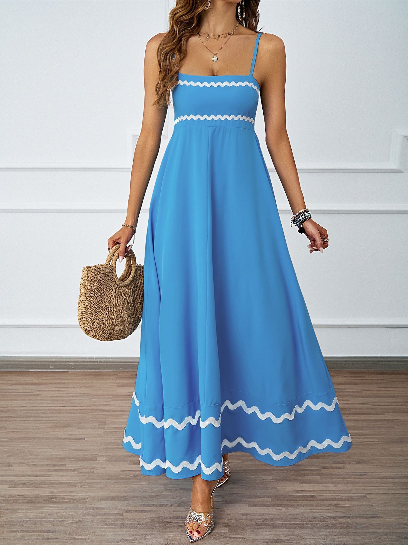 Damen langes Maxikleid mit dekorativem Saum Sovae
