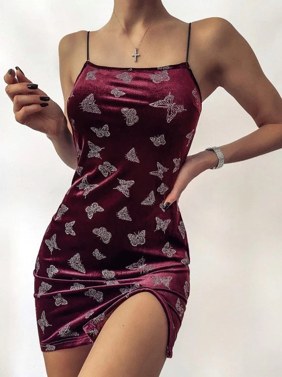 Damen ärmelloses Cocktailkleid mit Schmetterlingsmuster Sovae