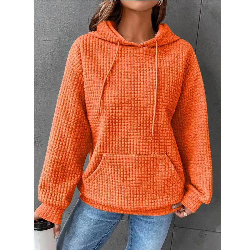 Damen Waffelstruktur Hoodie mit Kängurutasche und lässigem Schnitt Sovae