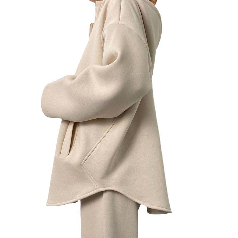 Damen Fleece-Kapuzenpullover mit Zip und Jogginghose Set Sovae